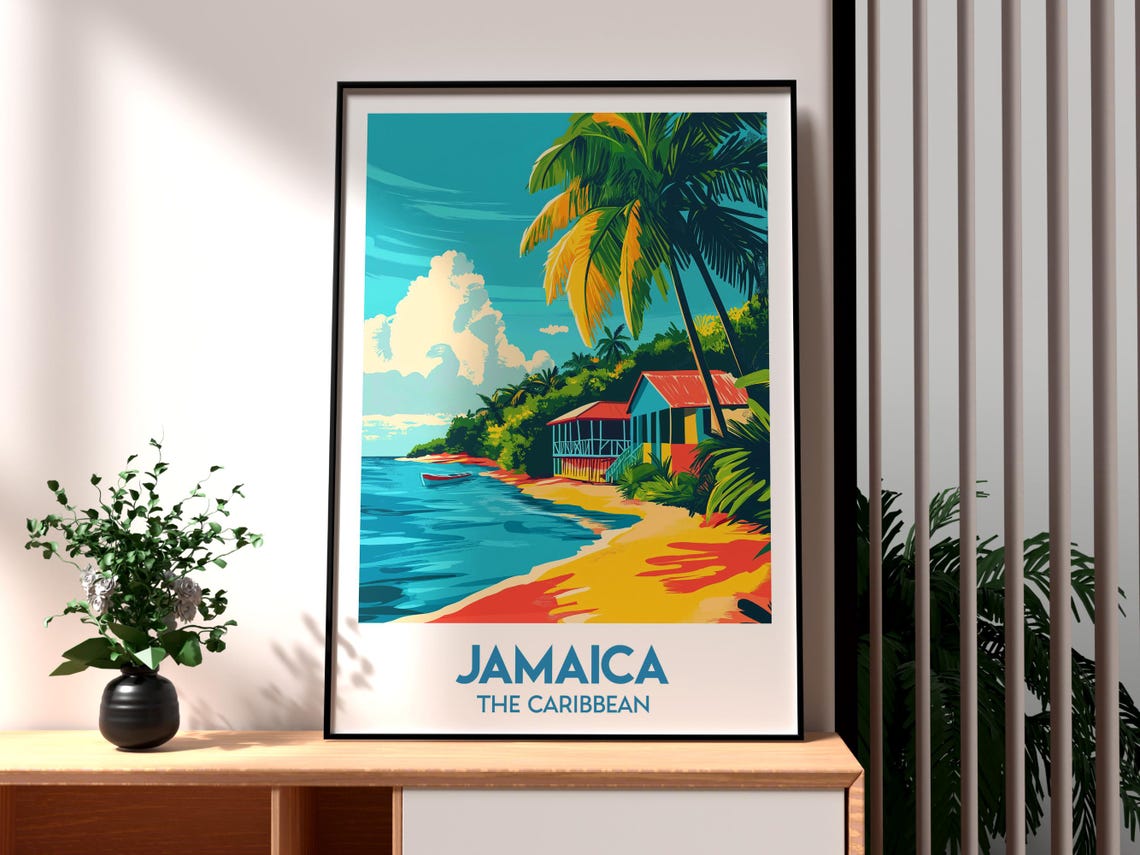 Jamaica Travel Poster Montego Bay Print Caribbean Wall Art Beach