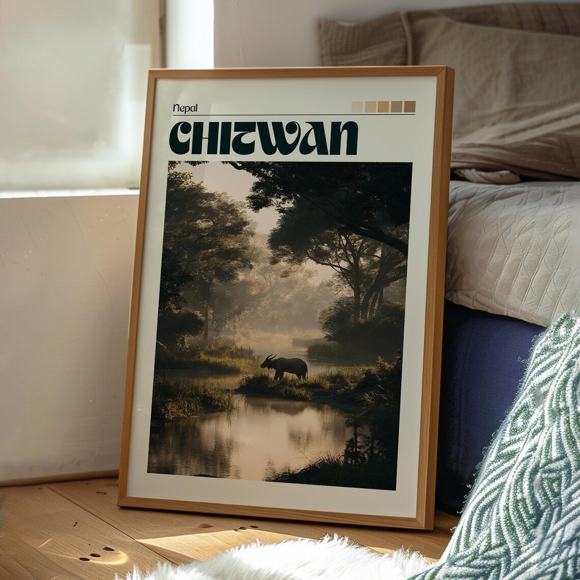 Chitwan Nepal Misty River Forest Wildlife Travel Photo Poster - Image 3