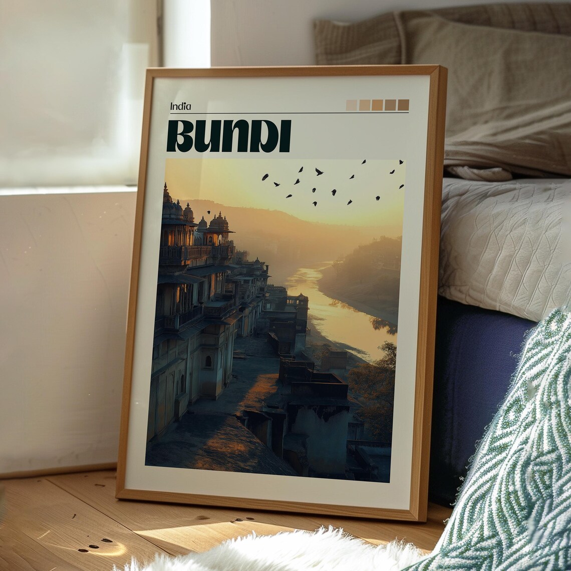 Bundi India Riverside Palaces Dawn River Birds Vintage Travel Poster - Image 3
