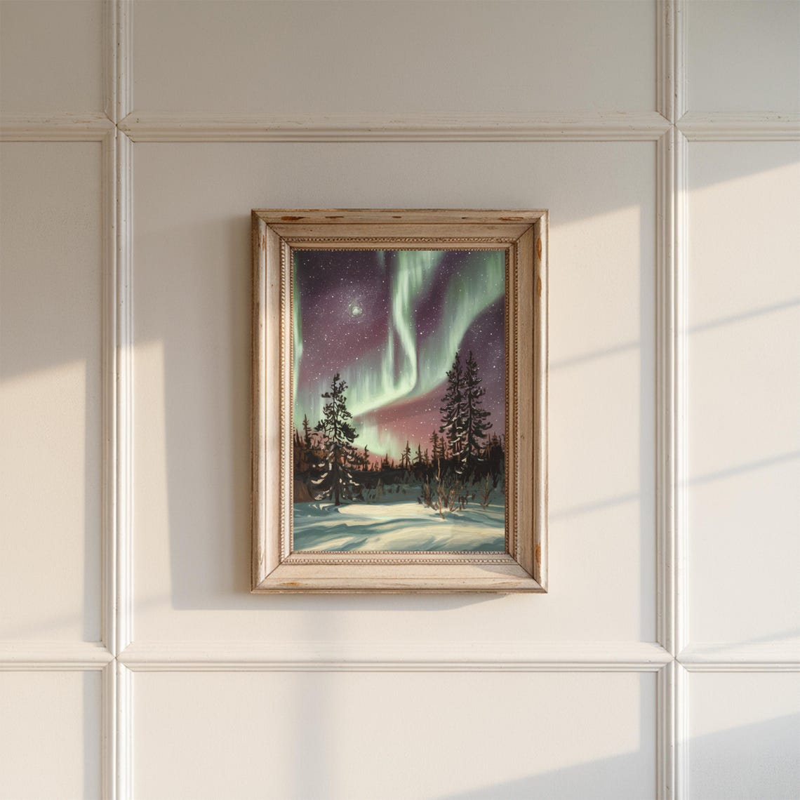Northern Lights Snowy Forest Night Sky Aurora Winter Scene Poster - Image 3