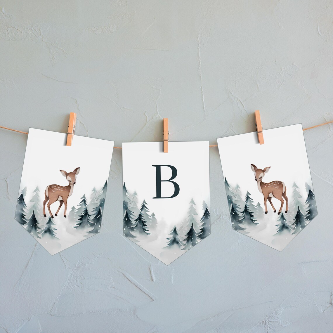 Woodland Deer Baby Shower Banner Garland Pine Tree Party Print - Image 3