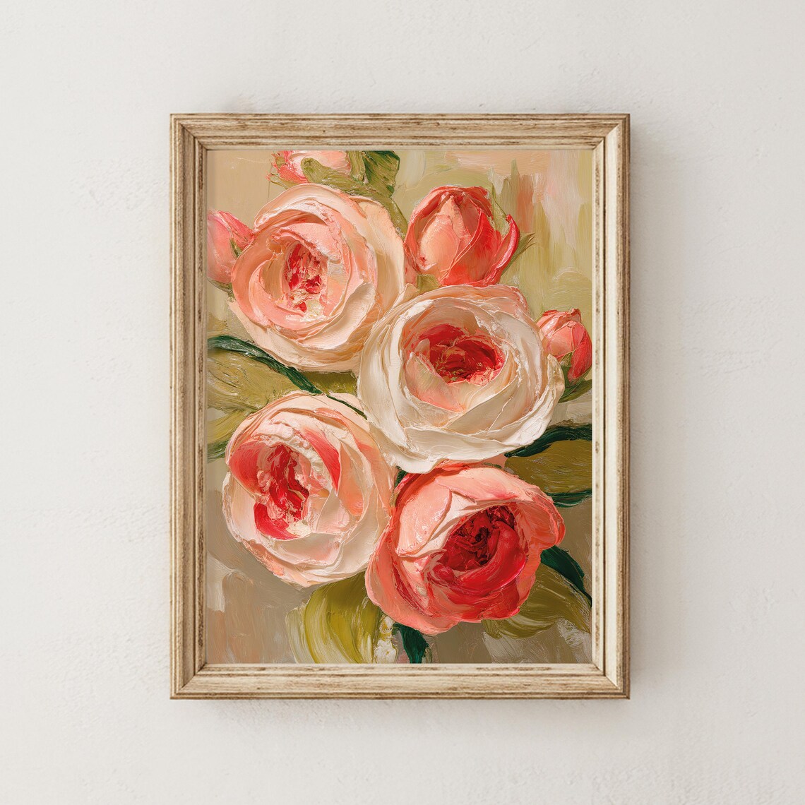 Blush Pink Roses Impasto Oil Painting Romantic Floral Poster