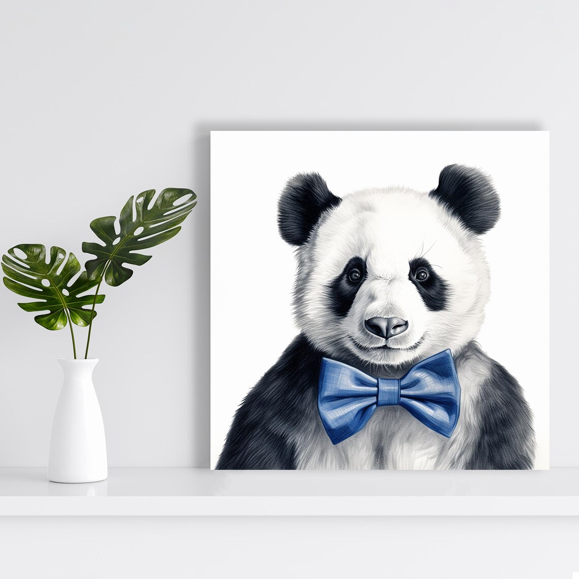 Dapper Panda Portrait Wearing Blue Bow Tie Clean White Background Art Poster - Image 2