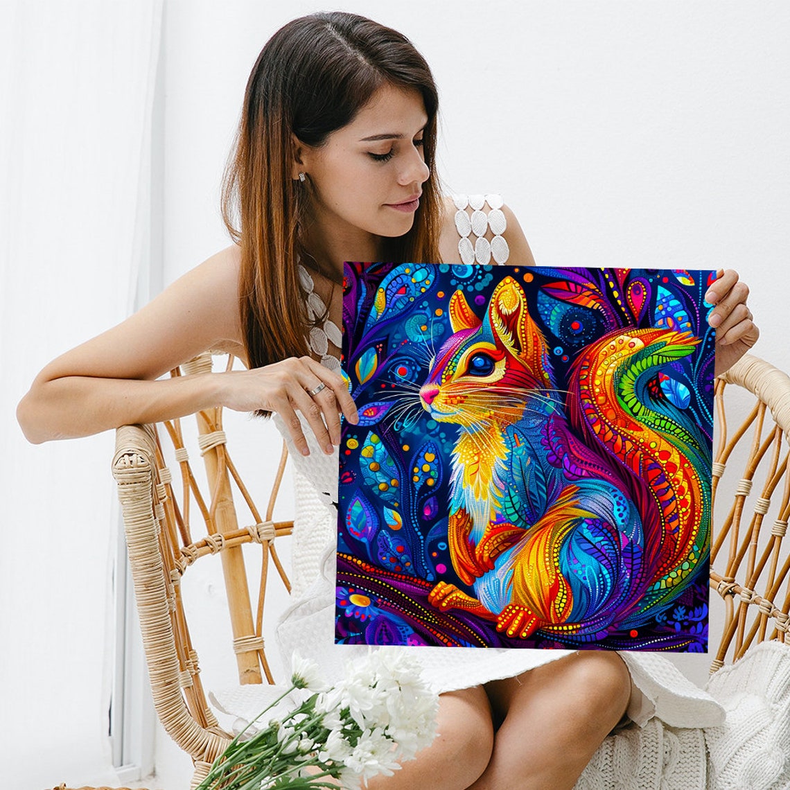 Psychedelic Rainbow Squirrel Vibrant Neon Tribal Art Poster for Teens - Image 3