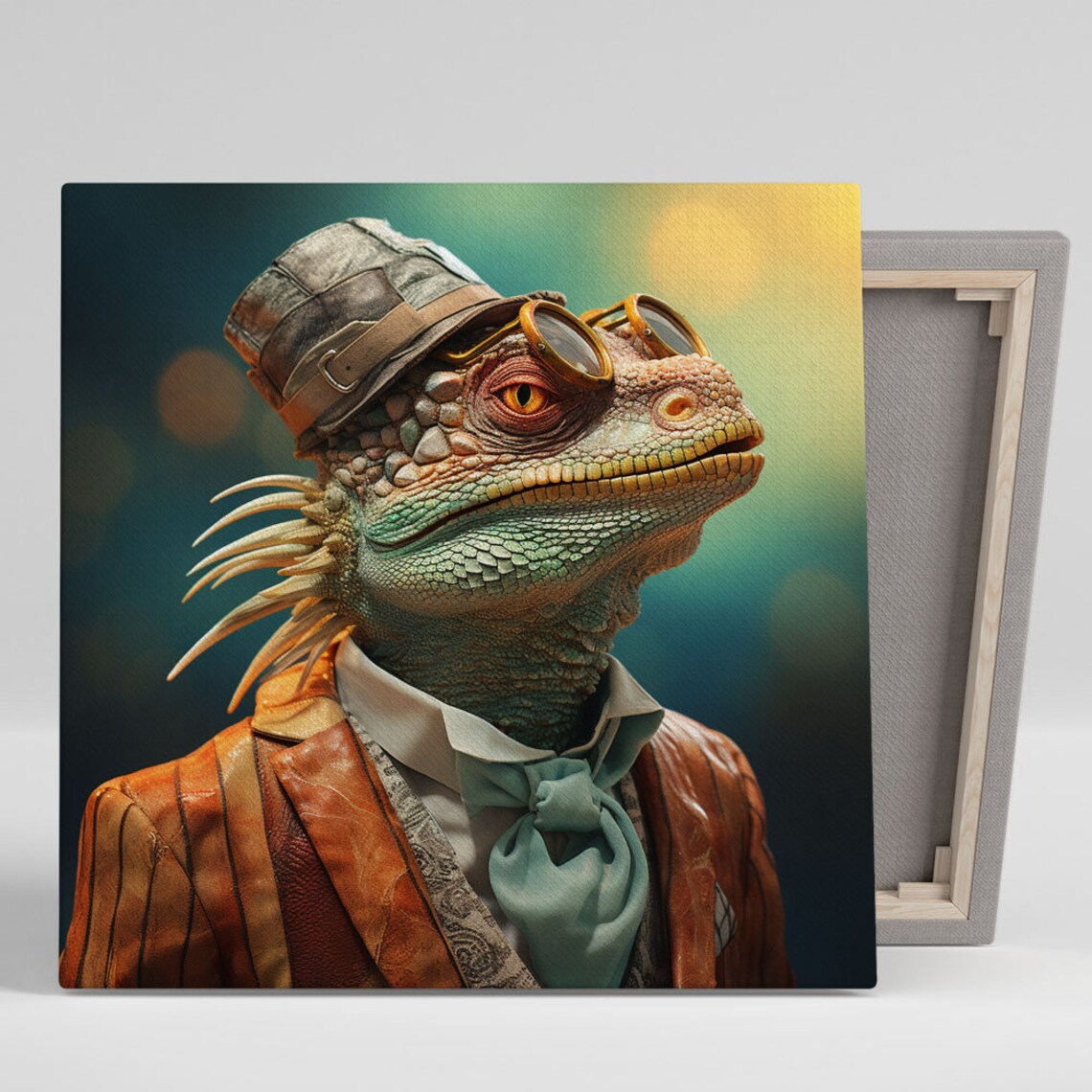 Dapper Iguana In Vintage Suit Hat And Goggles Portrait Funny Poster