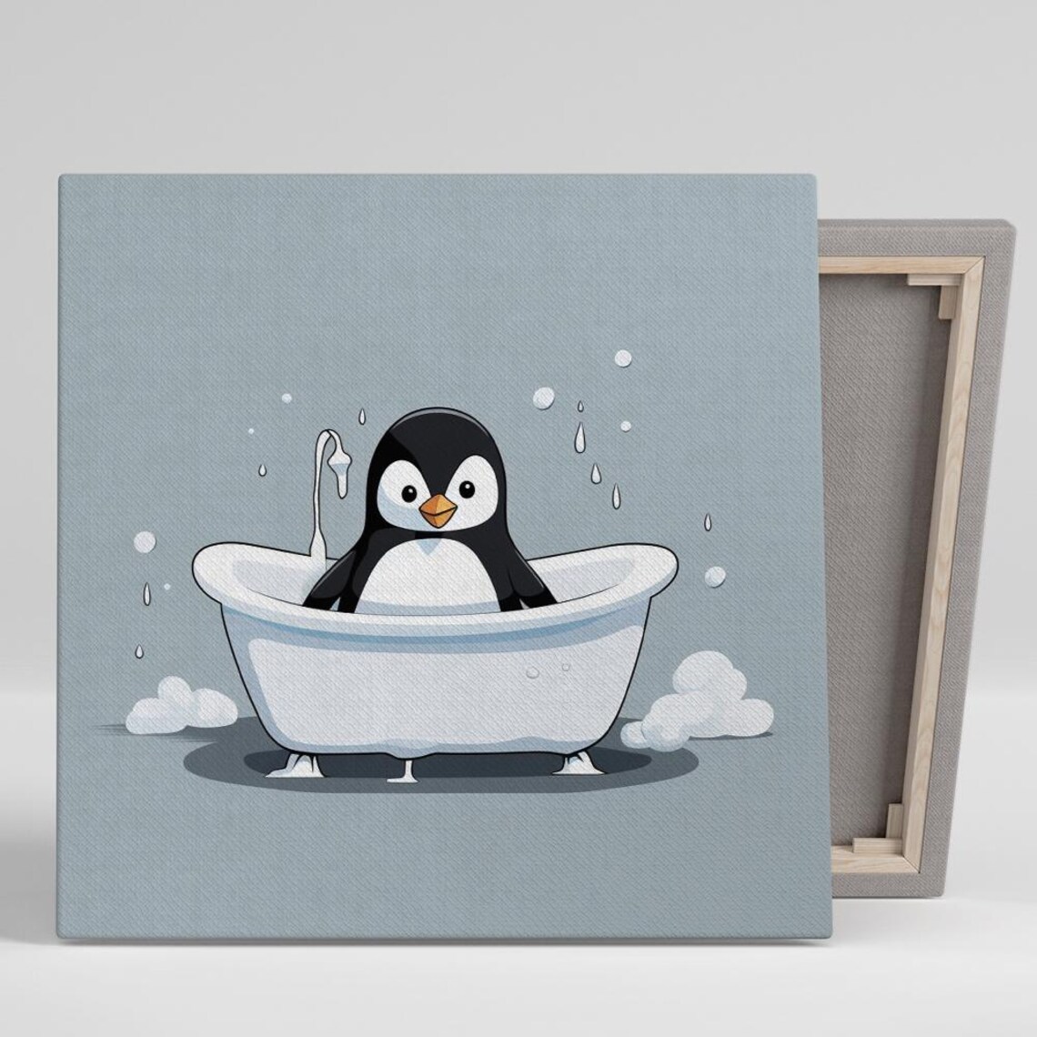Cute Penguin in Bathtub Cartoon Nursery Bathroom Funny Animal Poster