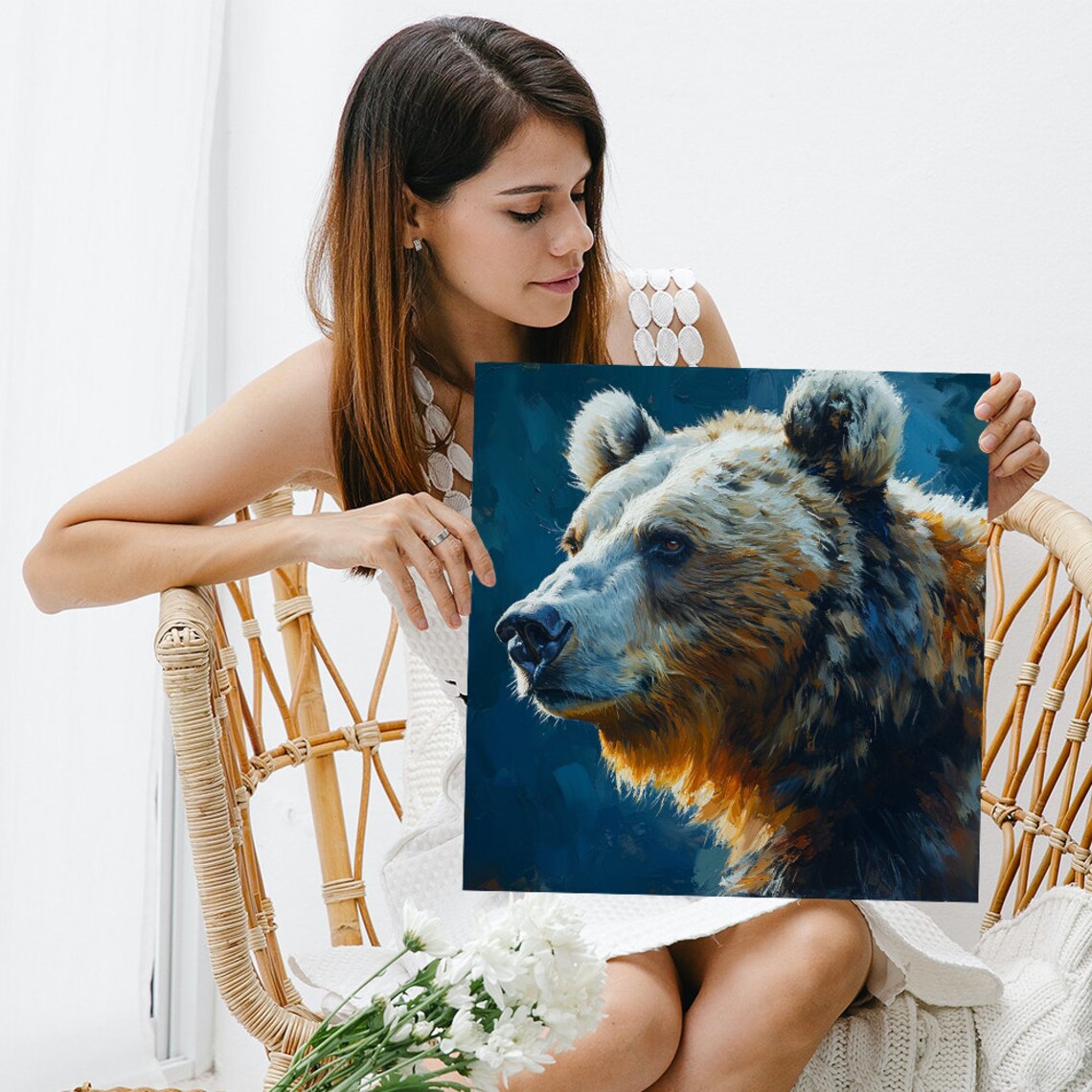 Majestic Brown Bear Portrait Oil Painting Style Wildlife Poster - Image 3