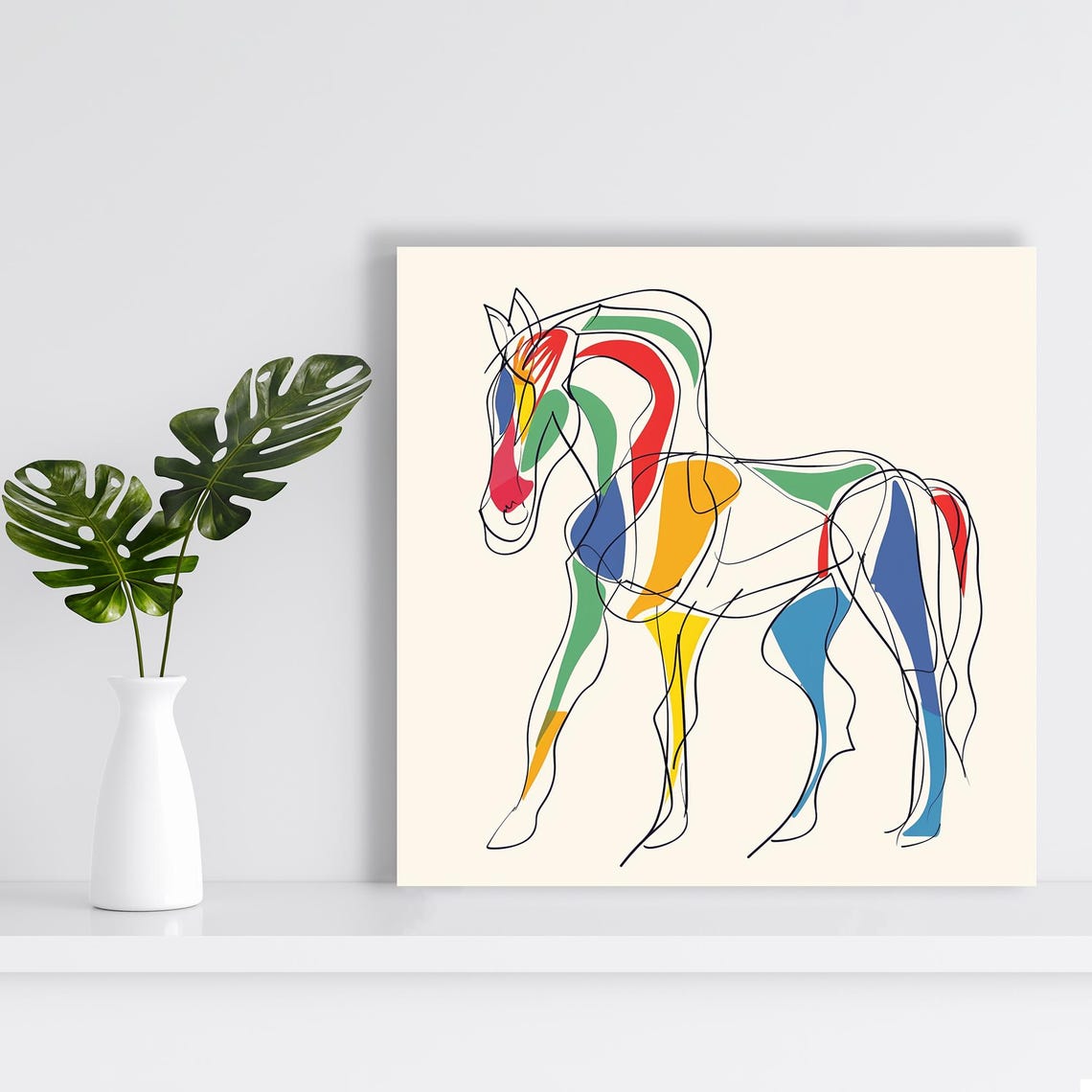Horse Continuous Line Drawing With Rainbow Color Blocks Art Poster - Image 2