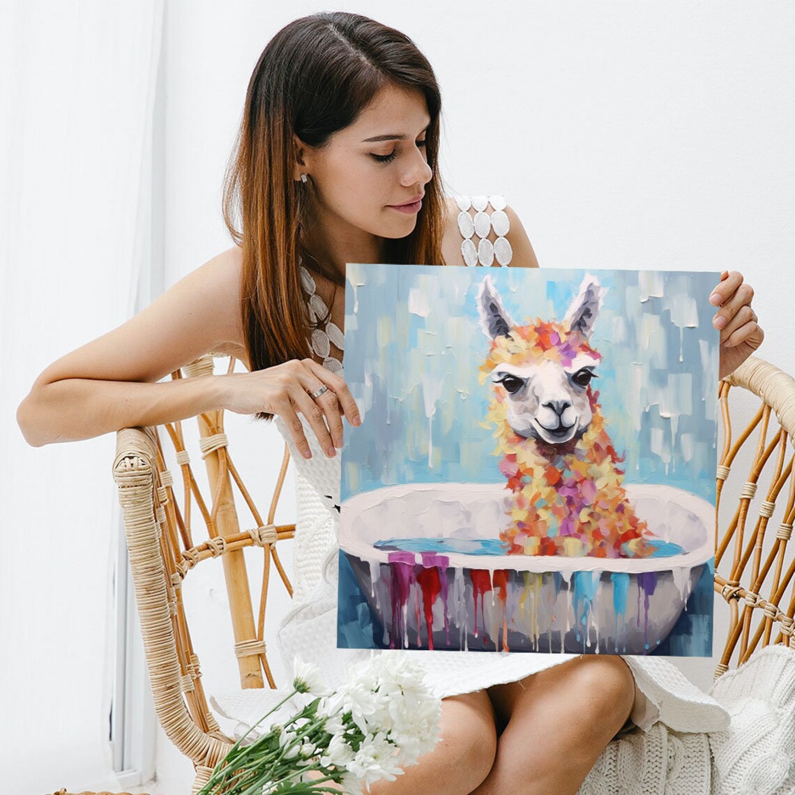 Llama In Bathtub, Bathroom Animal Wall Art Print - Image 3