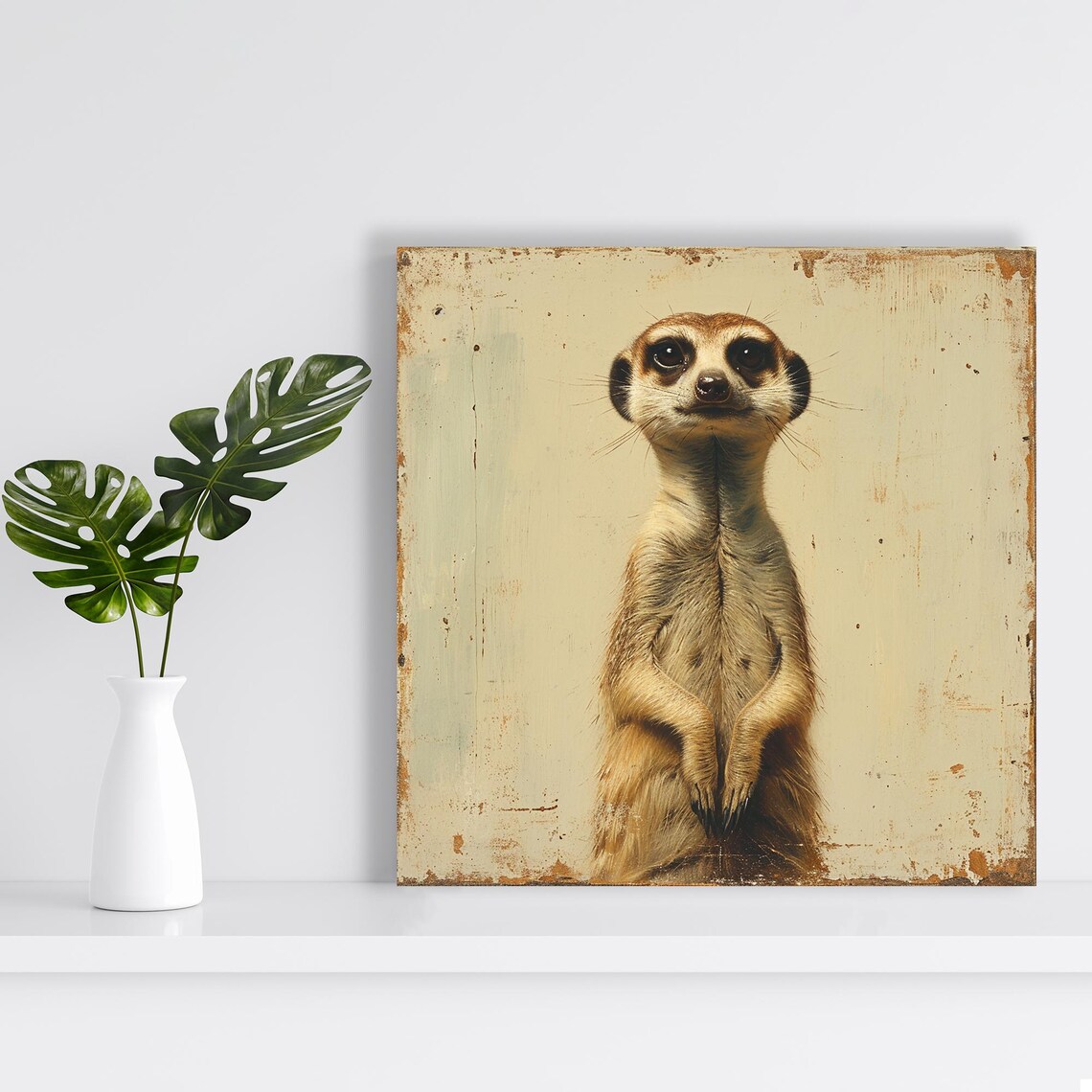 Curious Meerkat Standing Portrait Minimal Beige Vintage Style Poster - Image 2