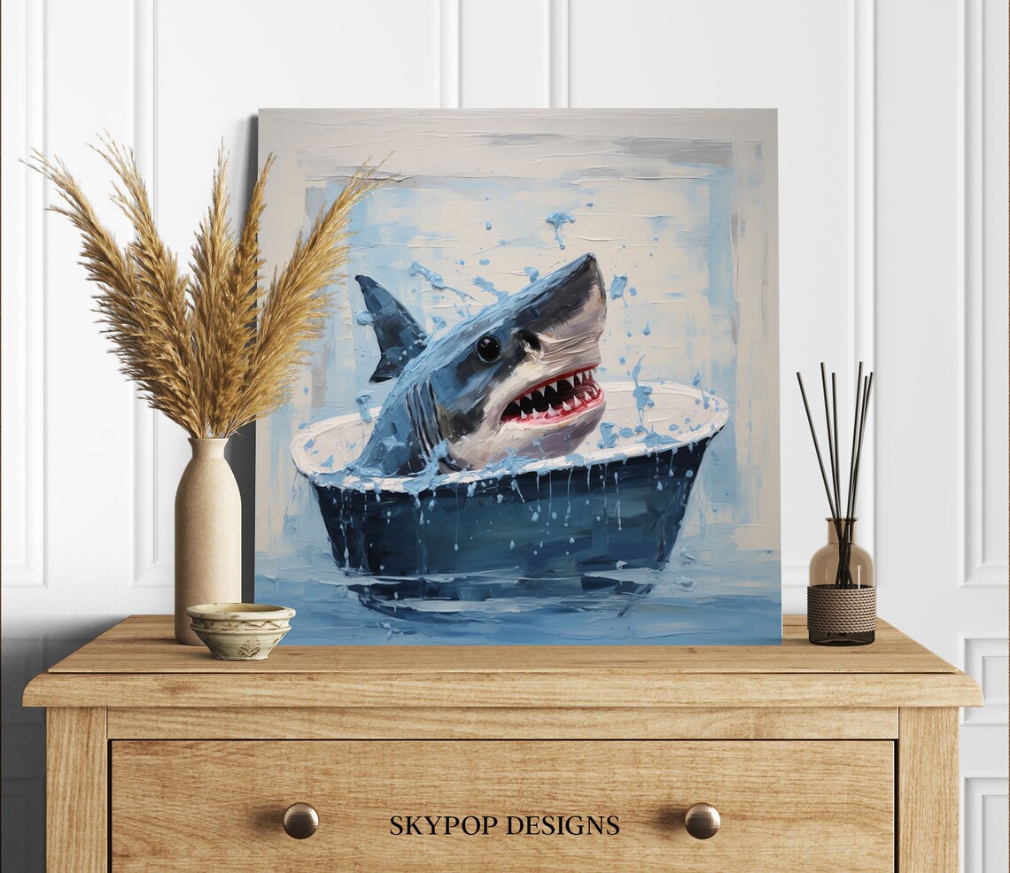Shark In Bathtub Bathroom Wall Art Poster Print - Image 3