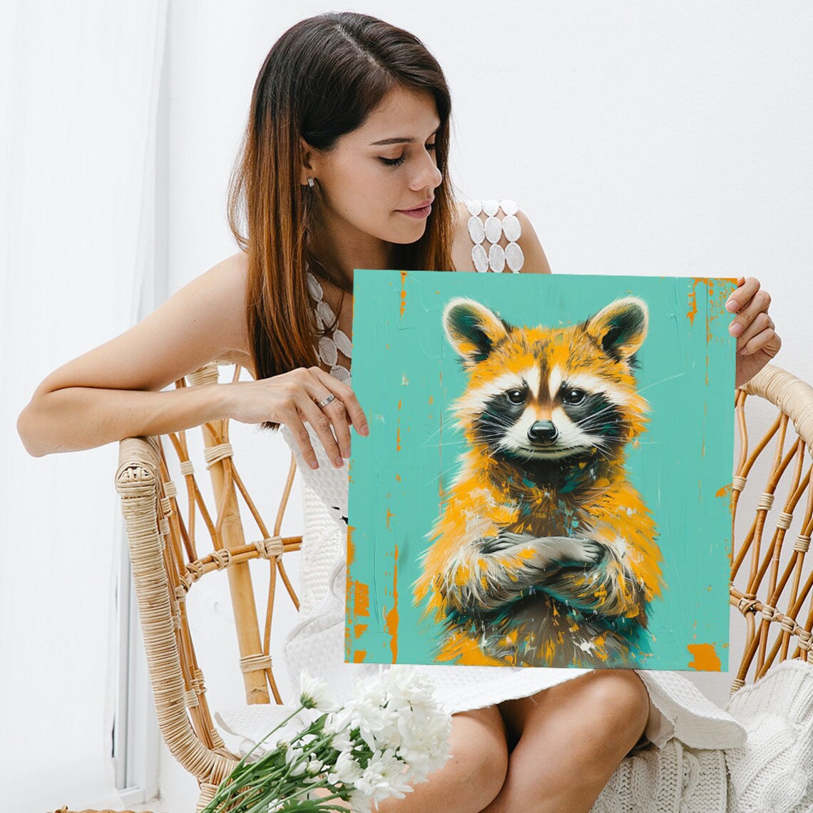 Raccoon Portrait, Whimsical Rustic Wall Art Print - Image 3