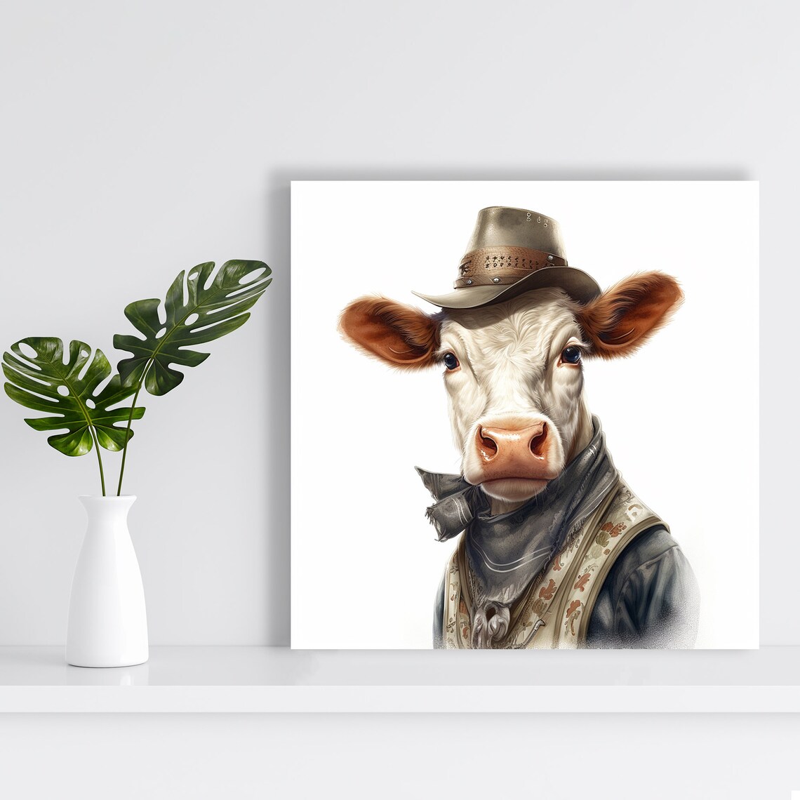 Cowboy Cow In Hat Bandana And Vest Whimsical Western Art Poster - Image 2