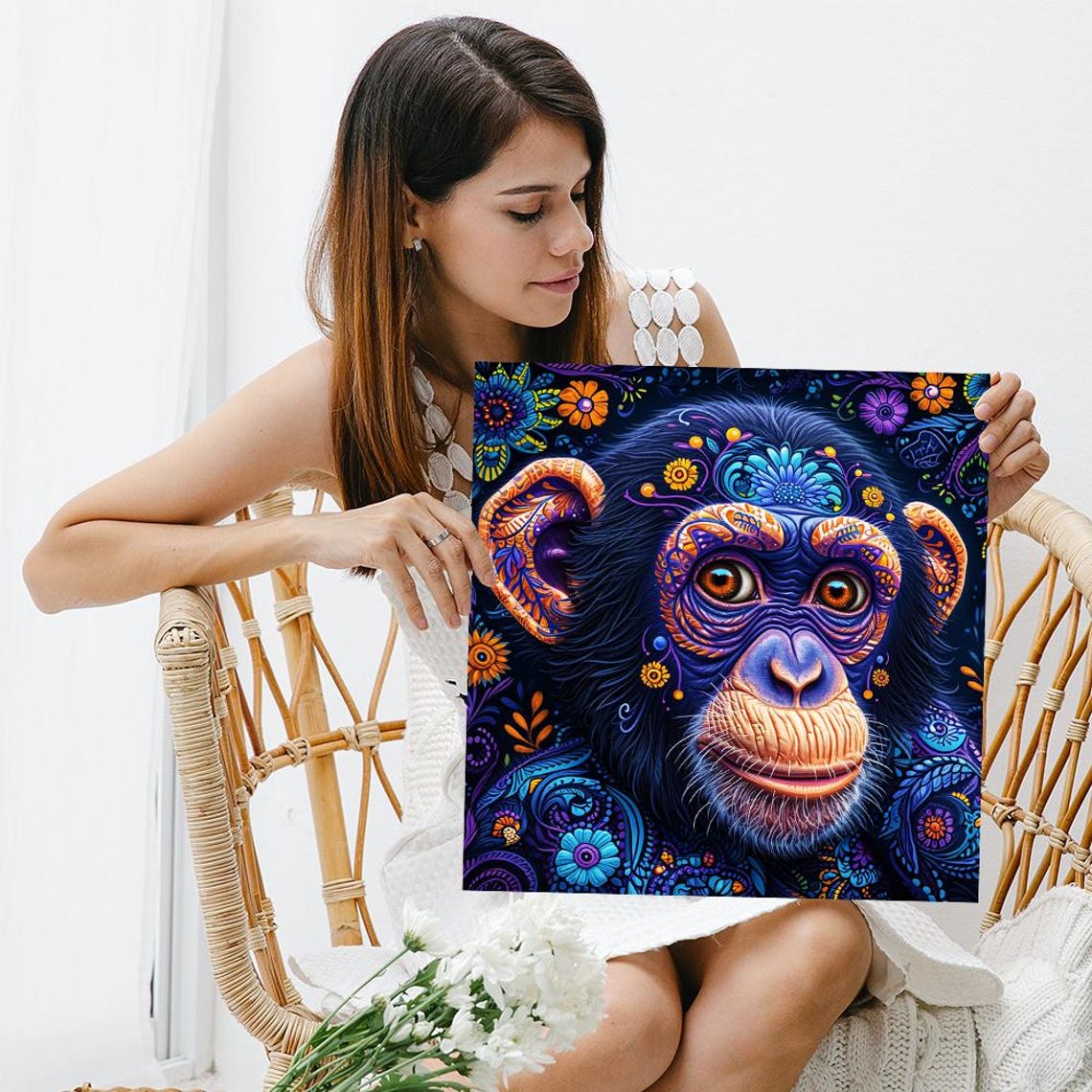 Surreal Chimpanzee with Ornamental Patterns Psychedelic Animal Poster - Image 3