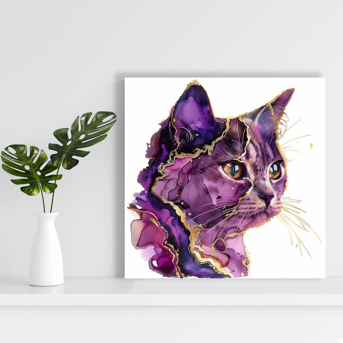 Cosmic Cat Fusion Art Print, Whimsical Glam Decor - Image 2