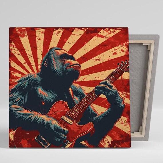 Gorilla Rock N Roll Art Or Poster Retro Music Decor Living Room Game Room Office Home Theater Wall Art Red Blue Orange Black
