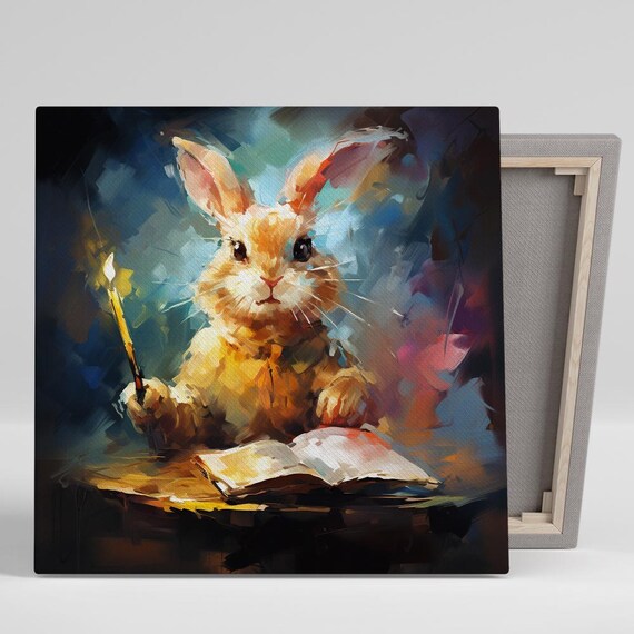 Wizard Bunny Magic Wand Spell Book Dark Fantasy Animal Art Poster