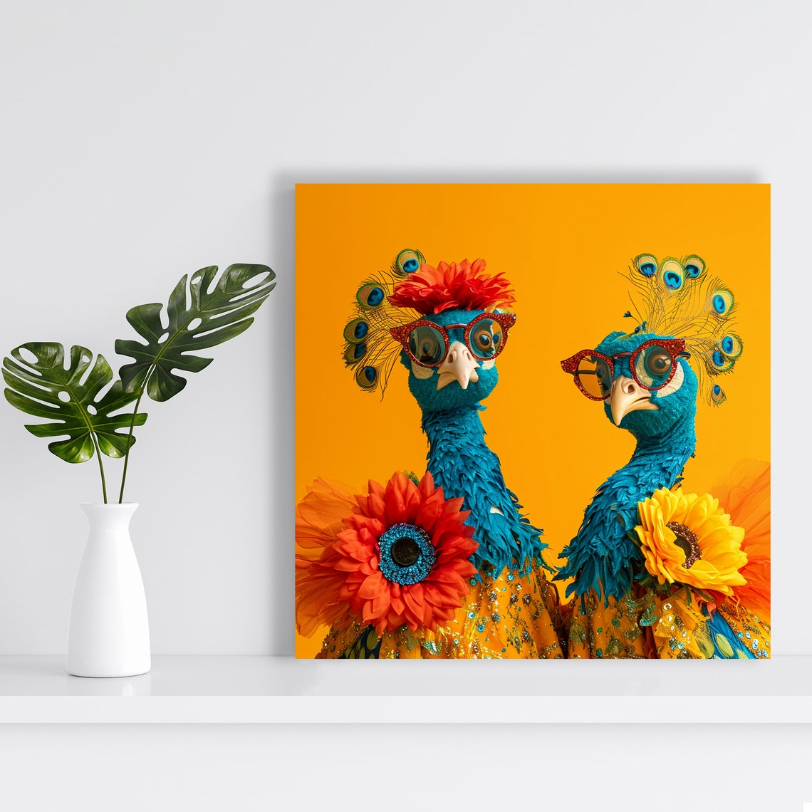 Peacock Fashion Duo Red Glasses Flowers Bold Pop Wall Art Poster - Image 2