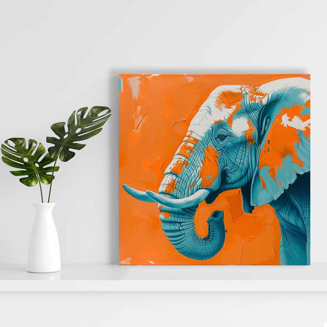 Teal Elephant Orange Splash Pop Art Portrait Vivid Color Poster - Image 2