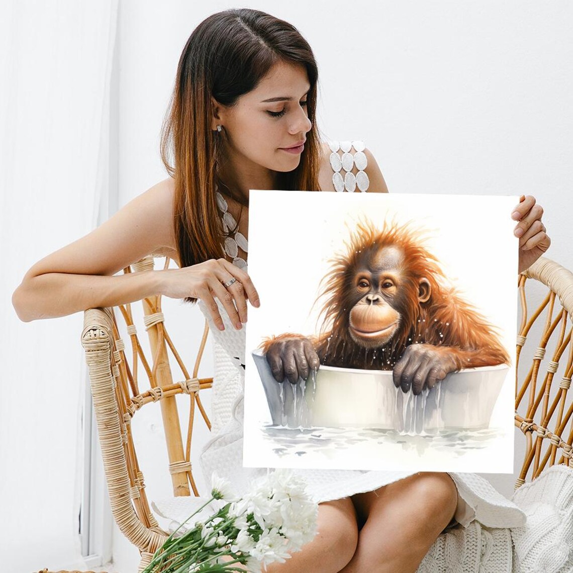 Orangutan Bathing Art Print, Whimsical Contemporary Decor - Image 3