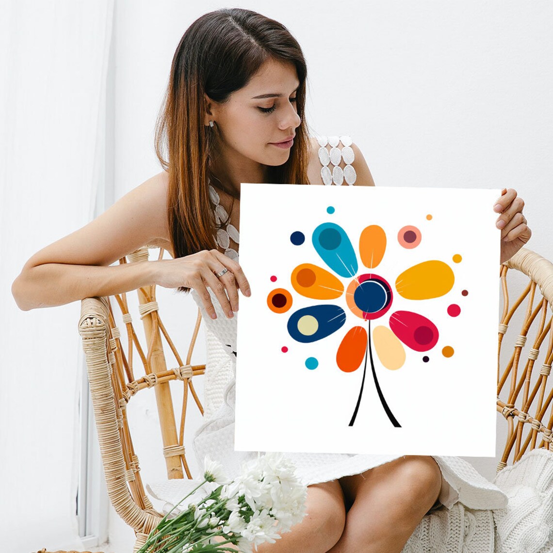 Mid Century Modern Flower Abstract Oval Petals Colorful Floral Poster - Image 3