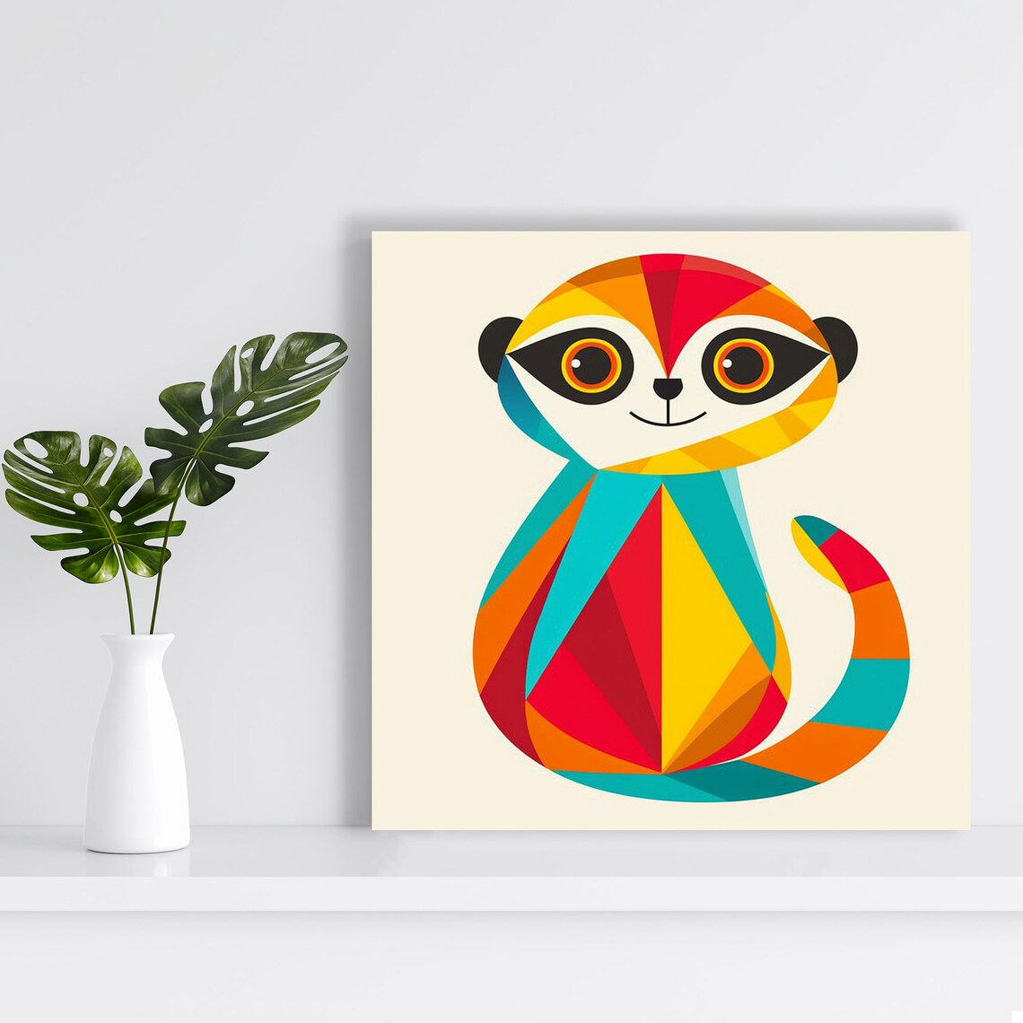 Geometric Meerkat Colorful Rainbow Faceted Modern Nursery Poster - Image 2