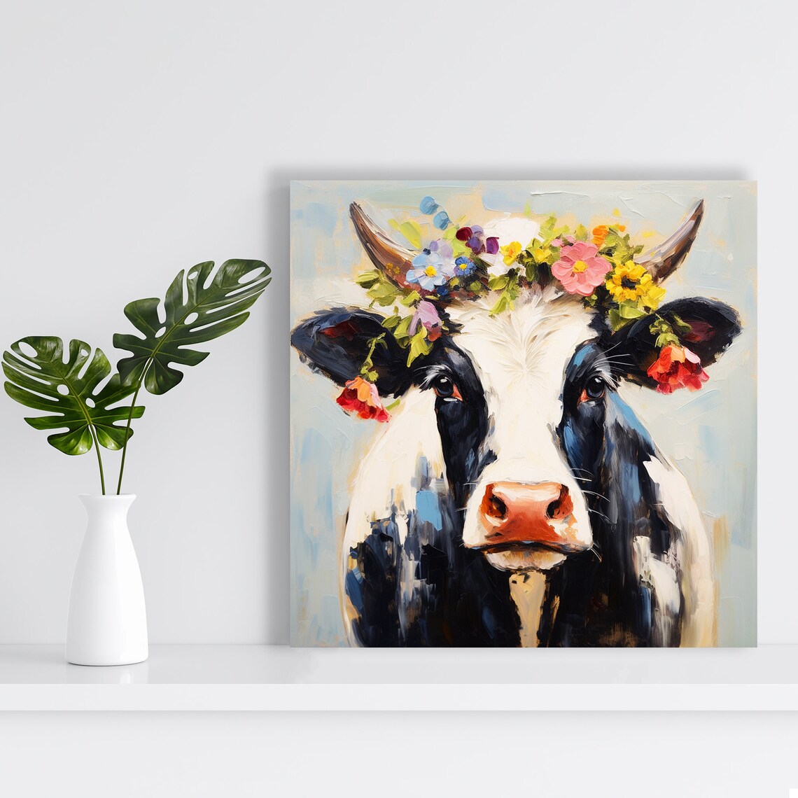 Cow With Wildflower Crown Painterly Farmhouse Floral Animal Poster - Image 2