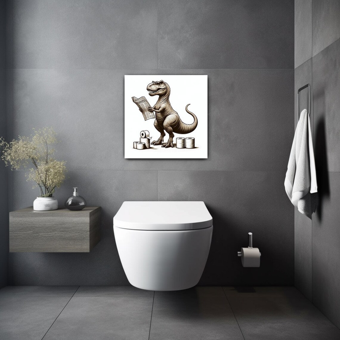 Dinosaur Bathroom Decor, Funny Animal Wall Art Print - Image 5