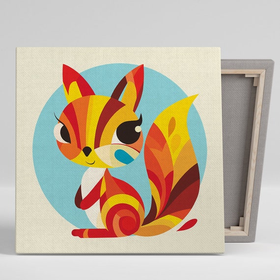 Geometric Fox Charm Art Or Poster Whimsical Scandinavian Decor Nursery Children Room Living Room Office Wall Art Red Yellow Blue