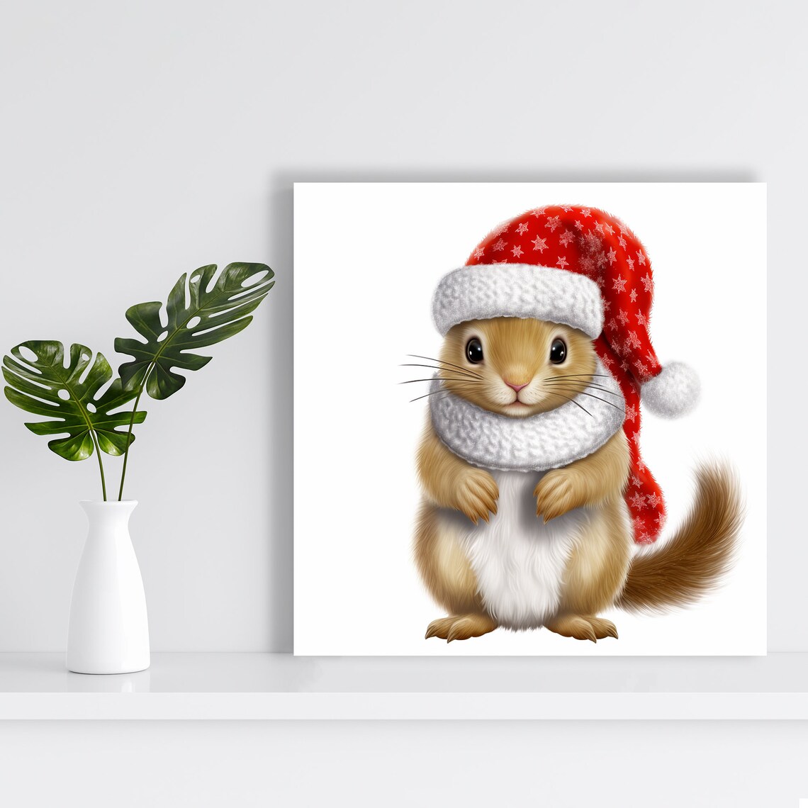 Festive Squirrel in Santa Hat and Scarf Christmas Holiday Wall Poster - Image 2