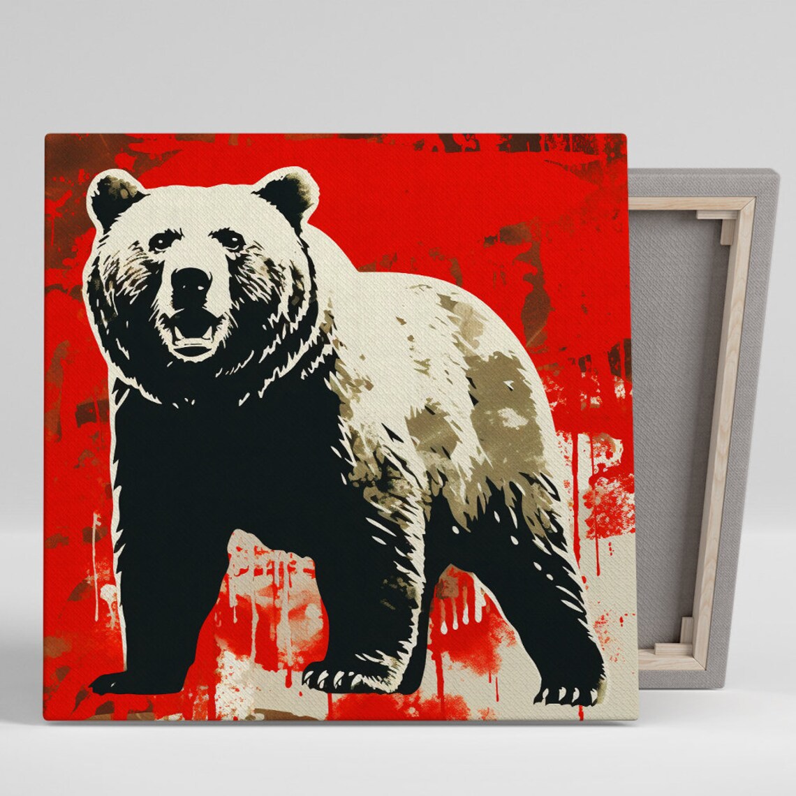 Bear Standing Bold Red Street Art Graphic Black White Poster