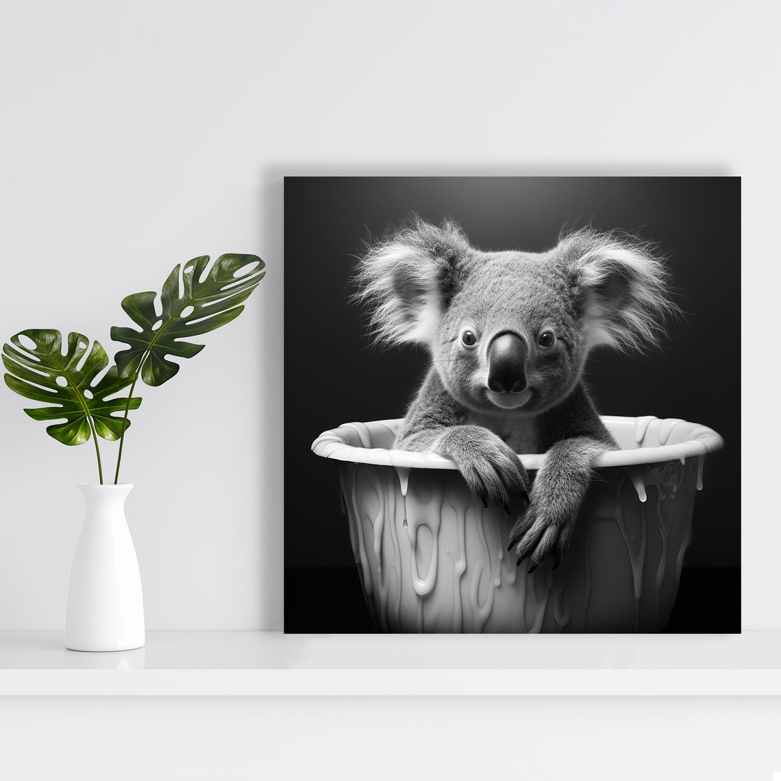 Koala In Bathtub Black White Minimalist Animal Wall Art Poster - Image 2