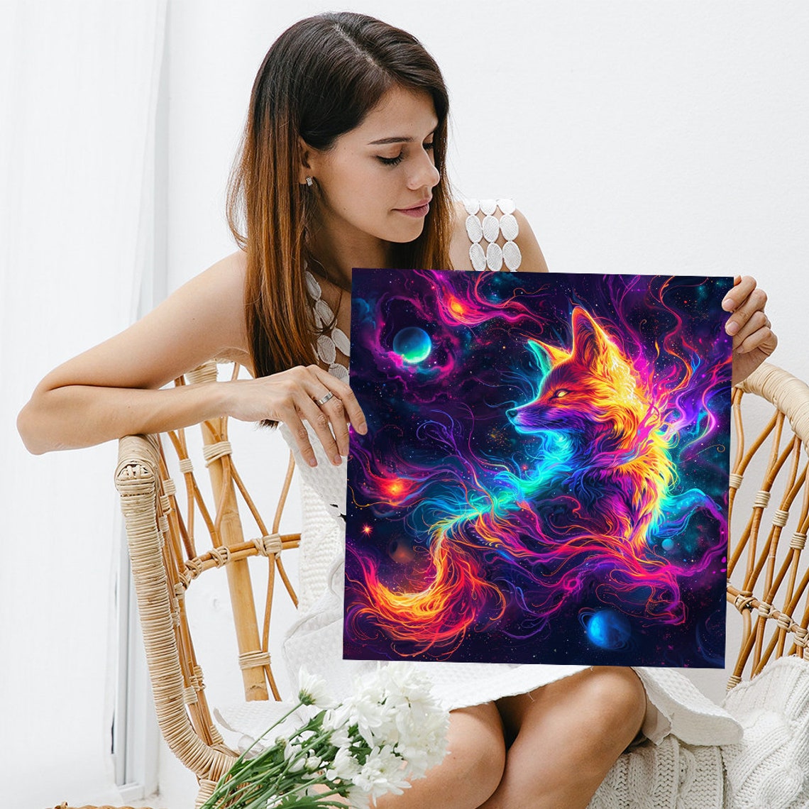 Neon Cosmic Fox Spirit In Galaxy Nebula Surreal Space Animal Poster - Image 3