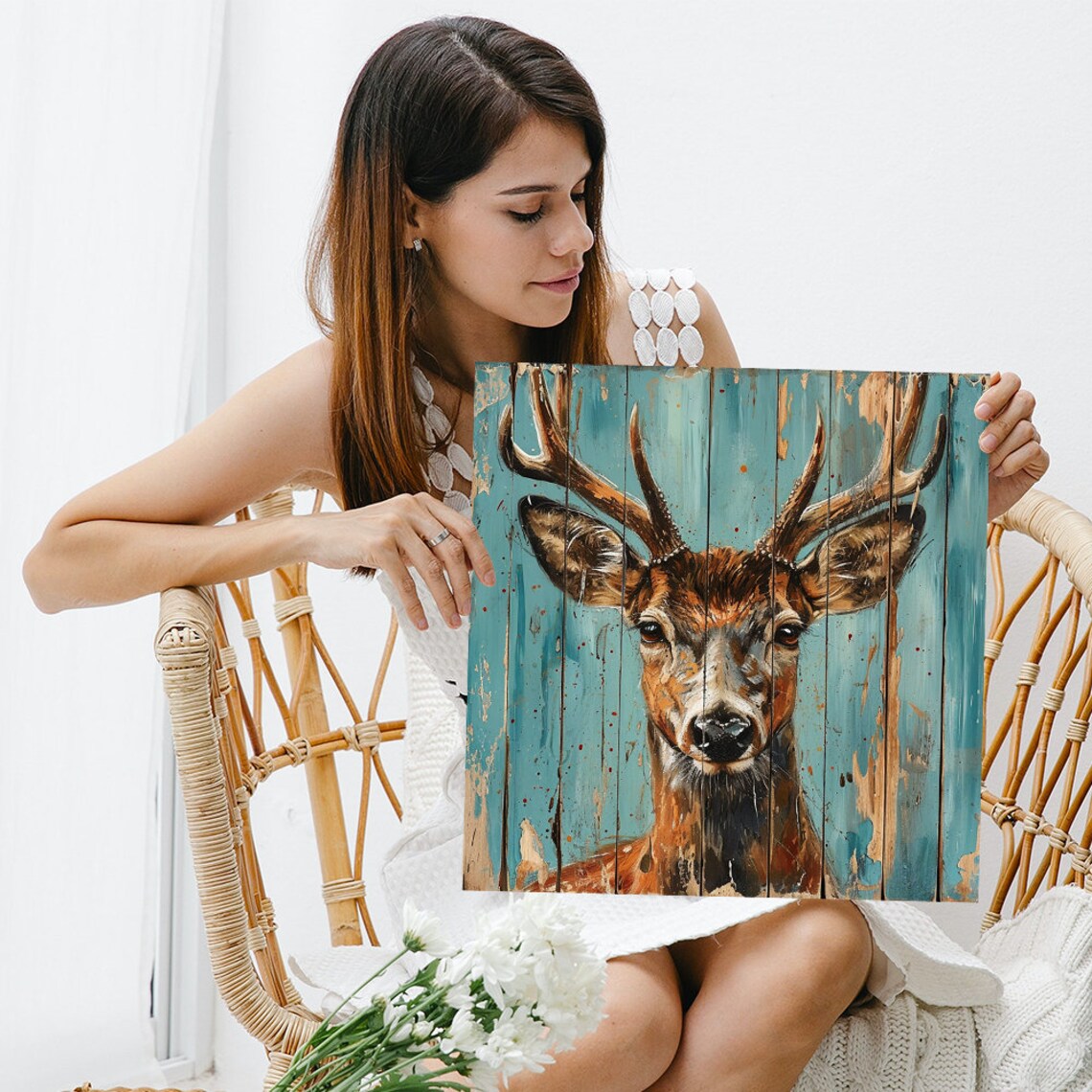 Rustic Deer Gaze Farmhouse Art Print for Living Room - Image 3