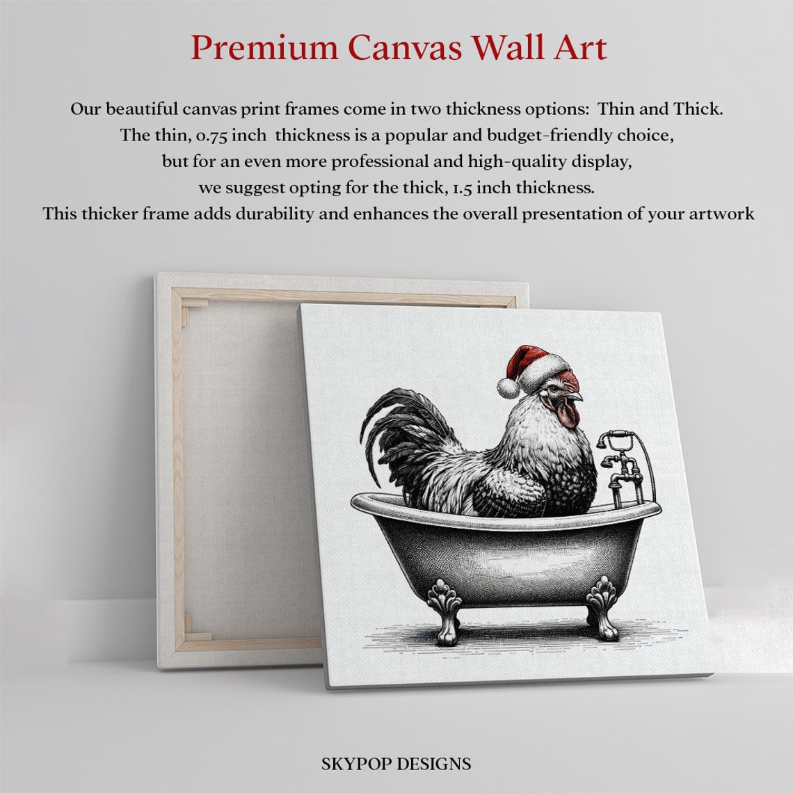 Christmas Rooster In Santa Hat Vintage Bathtub Engraving Art Poster - Image 4