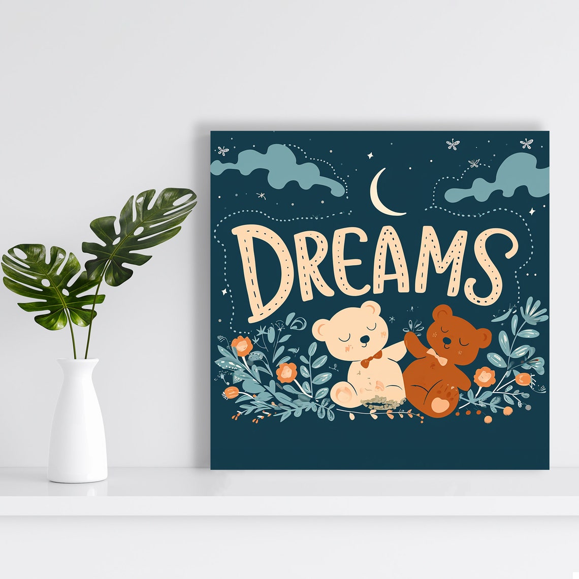 Sweet Dreams Sleeping Teddy Bears Navy Moon Baby Nursery Poster - Image 2