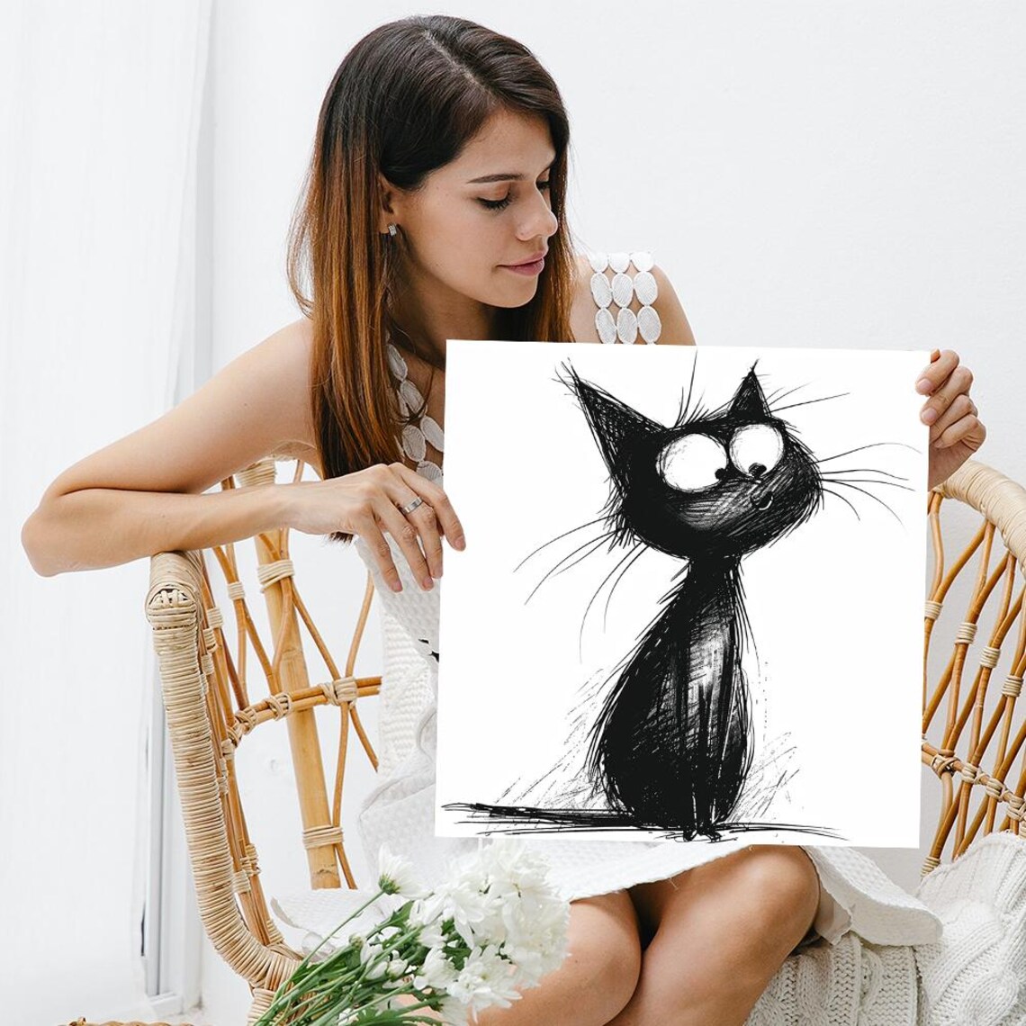 Black Cat Minimalist Bohemian Decor Art Print - Image 3