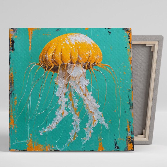 Jellyfish Serenity Wall Art Or Poster Contemporary Nature Decor Living Room Bedroom Bathroom Office Wall Art Orange Teal Yellow