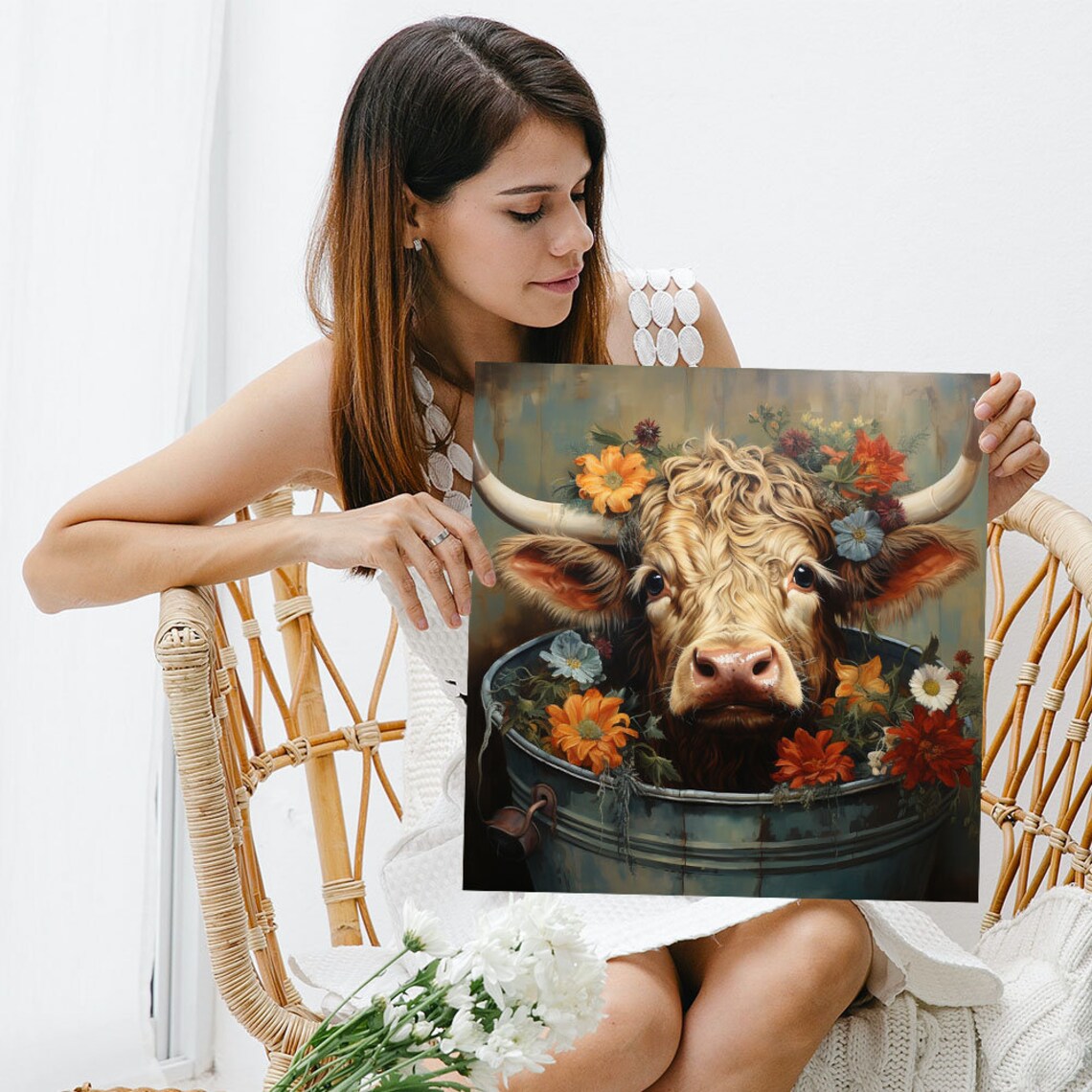 Floral Cow in Tub Art Print, Bathroom Wall Decor - Image 5