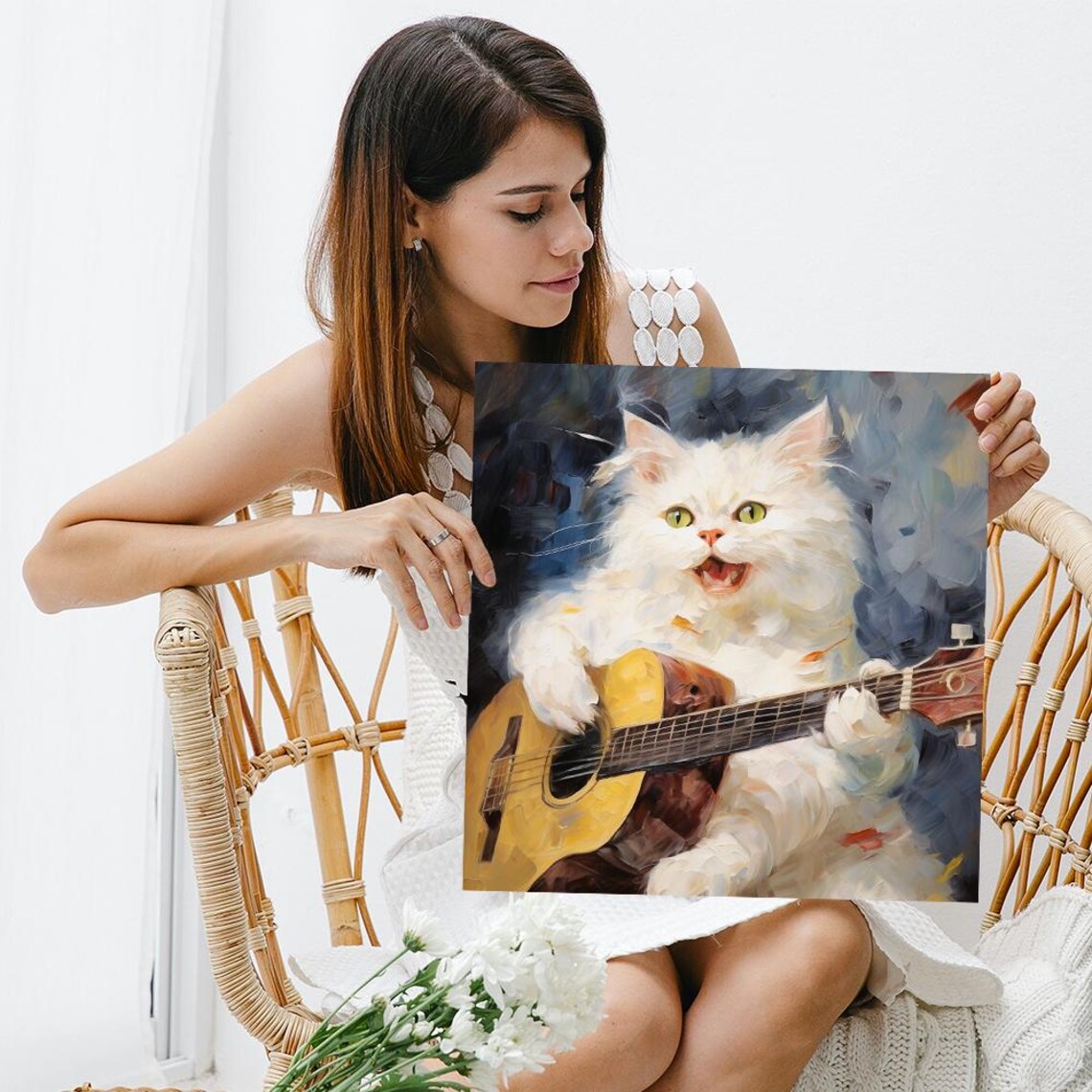 Cat Rockstar Serenade, Whimsical Animal Art Print - Image 3