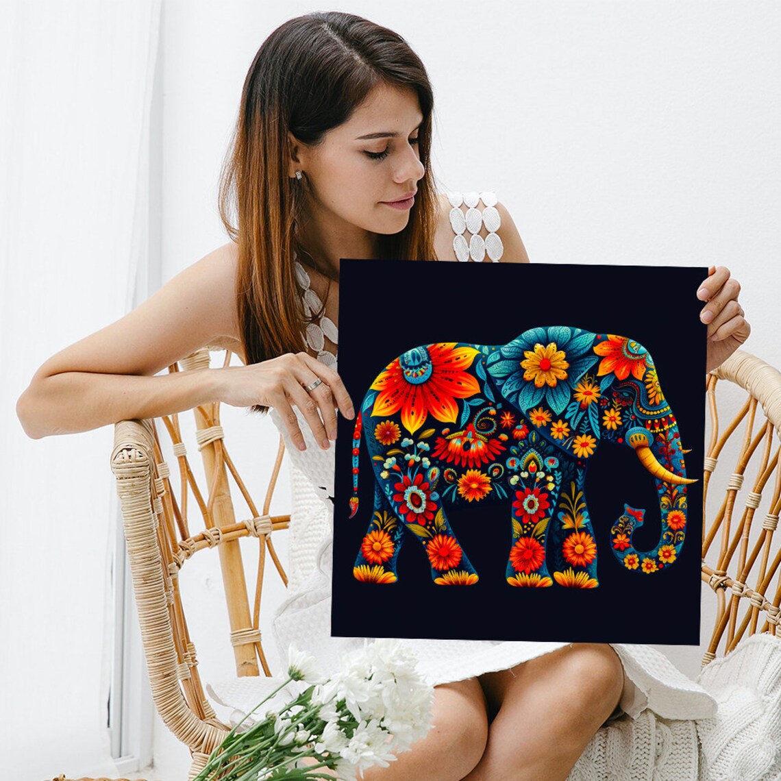 Elephant Floral Mosaic Art Print, Bohemian Decor - Image 3