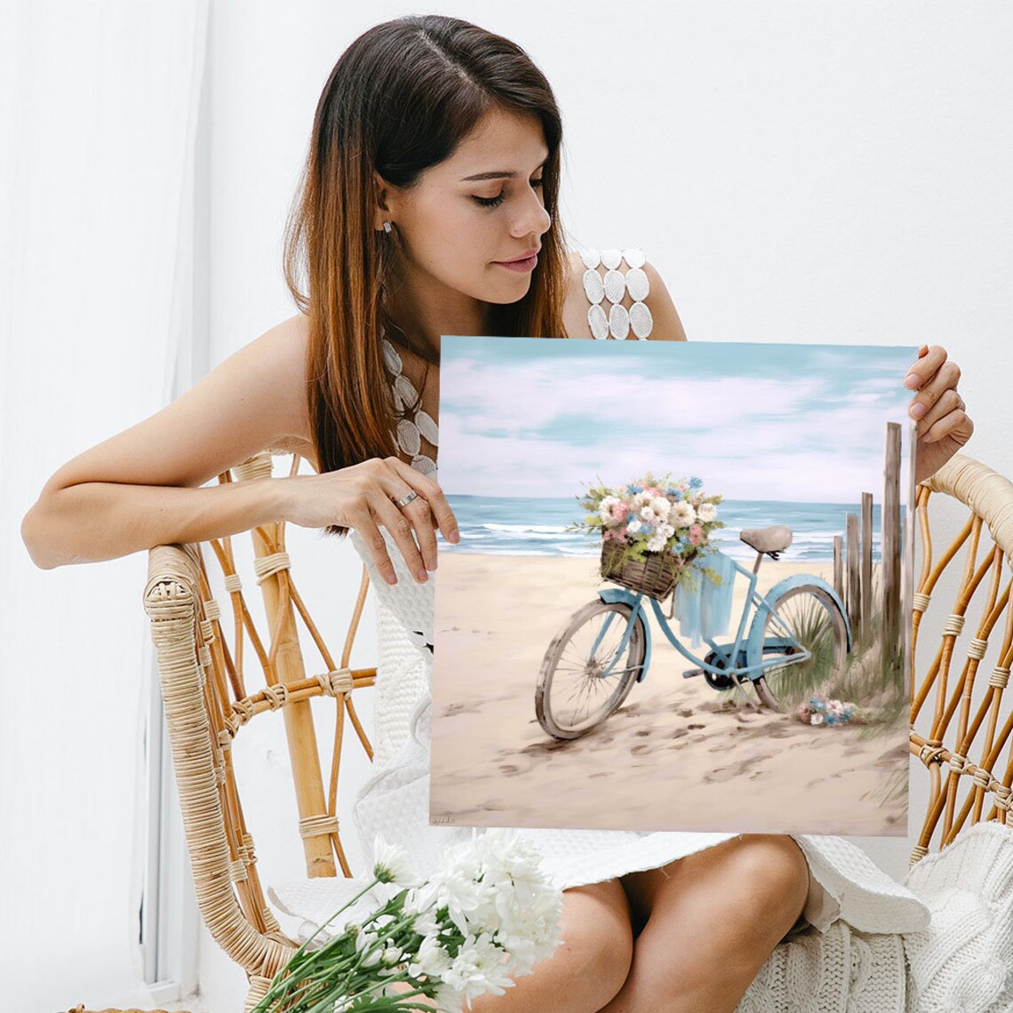 Floral Cycle Beach Art Print, Coastal Wall Decor - Image 3