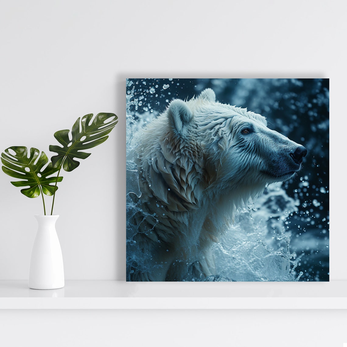 Polar Bear Emerging Ocean Waves Dark Blue Wildlife Photography Poster - Image 2