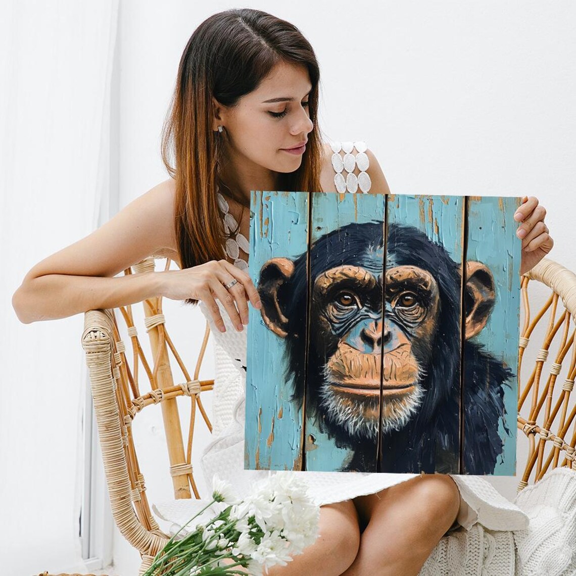 Chimpanzee Whimsical Rustic Decor Poster Print - Image 3