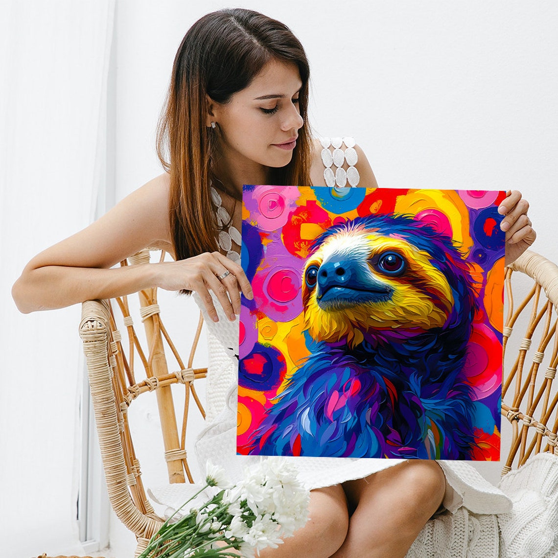 Psychedelic Sloth Colorful Swirl Bold Modern Wall Art Poster - Image 3
