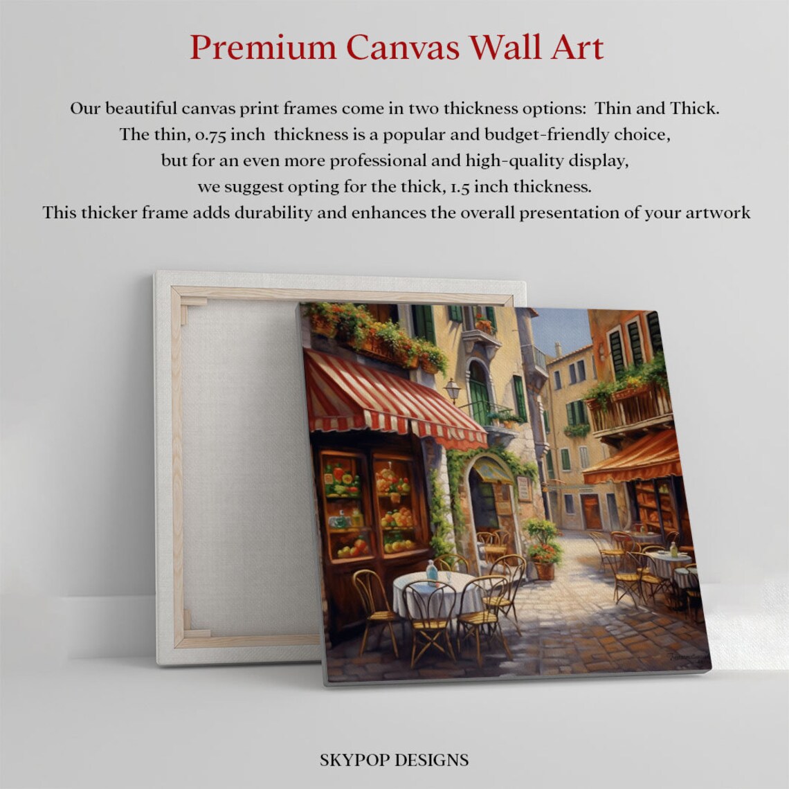 Sunny Mediterranean Cafe Street Striped Awnings Bistro Scene Poster - Image 4