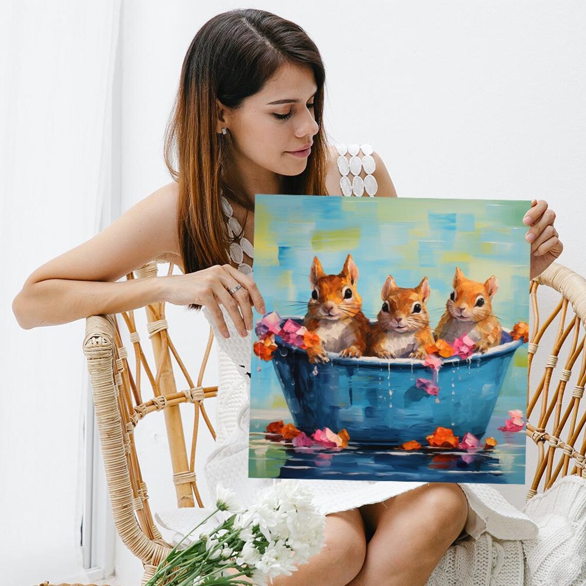 Bathing Squirrels Delight, Animal Wall Art Print - Image 3