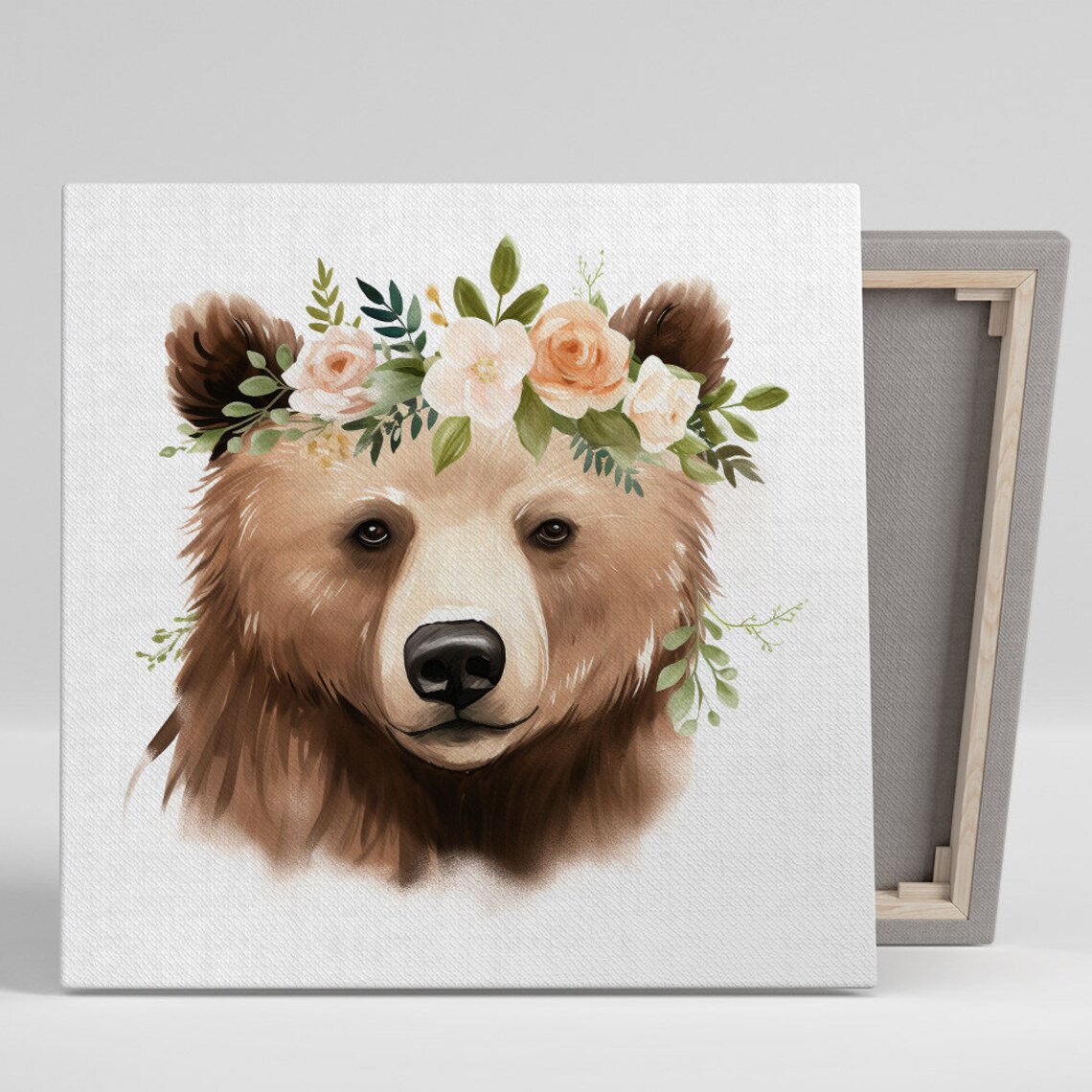 Floral Crown Bear Whimsical Bohemian Art Print