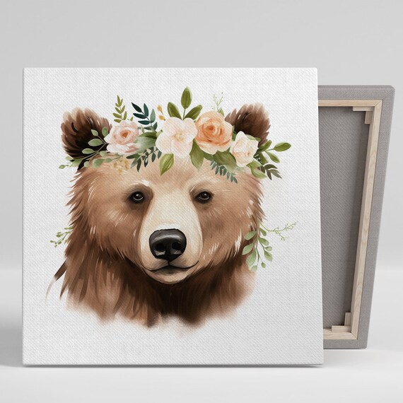 Floral Crown Bear Whimsical Bohemian Art Print