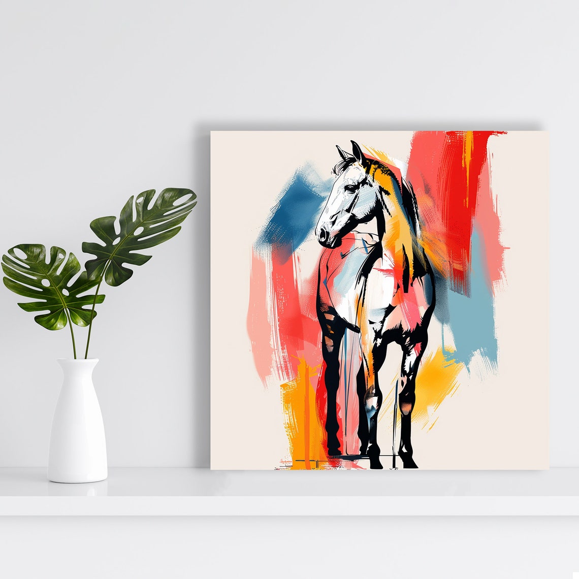 Abstract Horse Colorful Brushstroke Minimalist Modern Art Poster - Image 2
